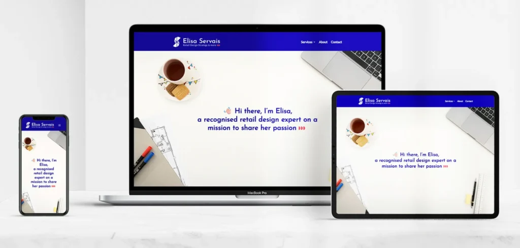 Elisa Servais website mock-up on different devices