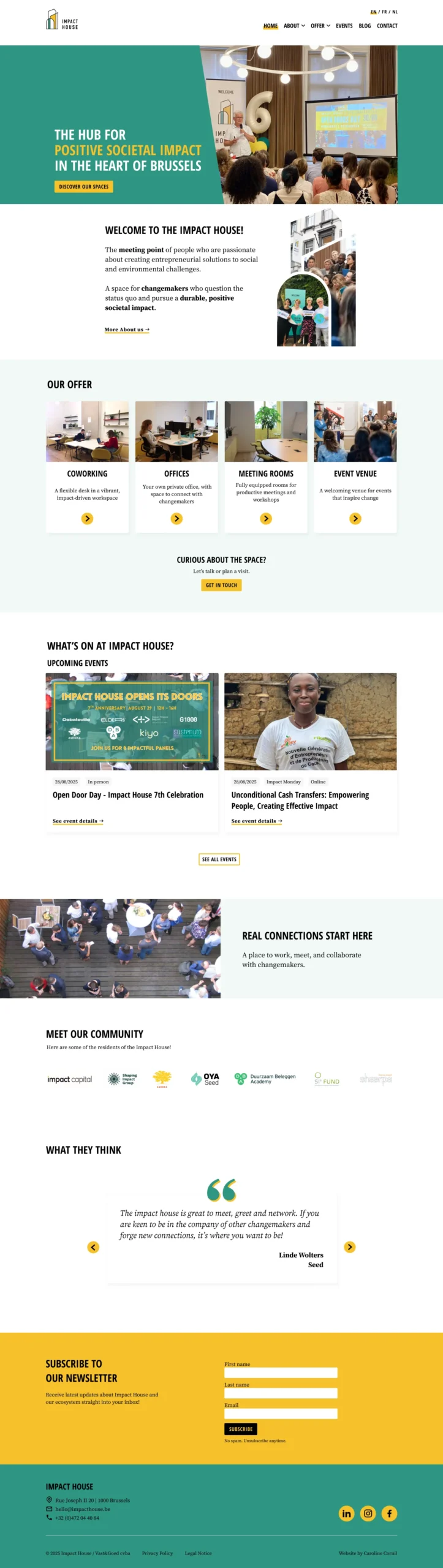 Screenshot of Impact House website homepage