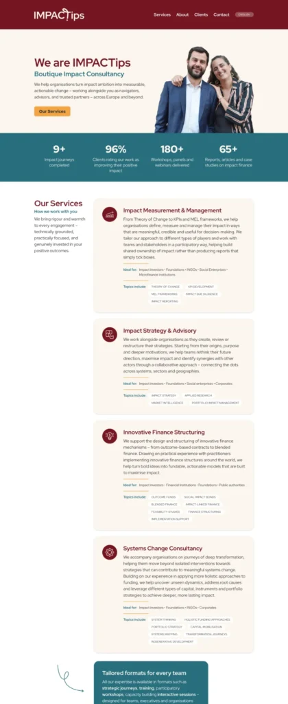 Screenshot of top of impactips website