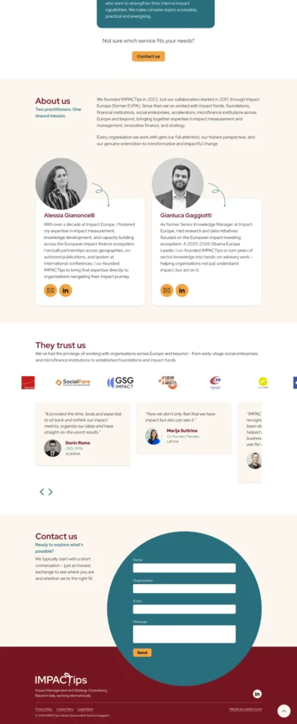 Screenshot of bottom of impactips website