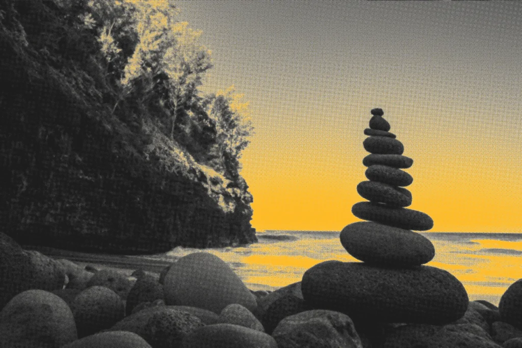 Pebbles stacked on a beach
