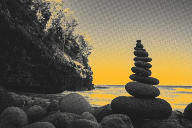 Pebbles stacked on a beach