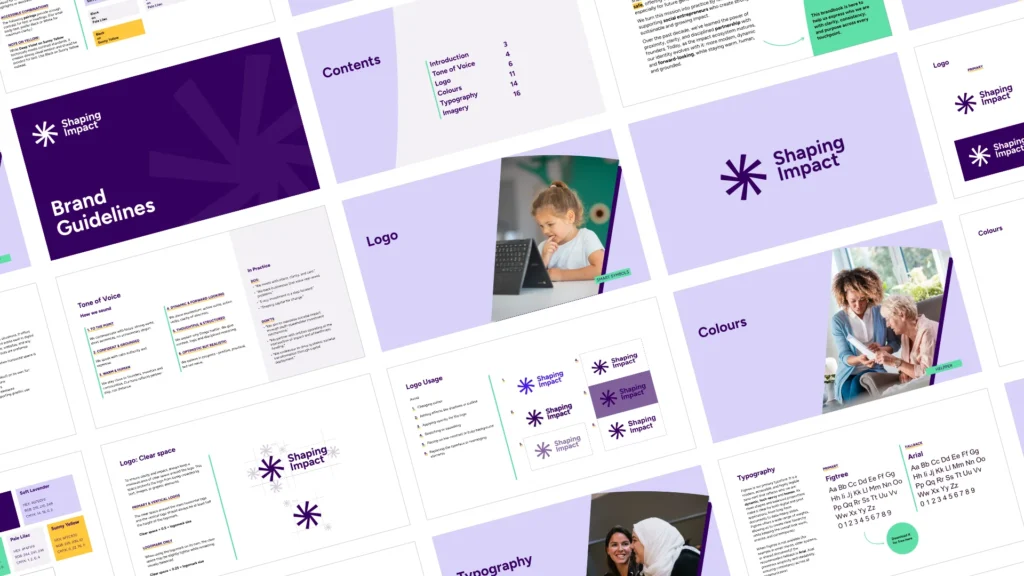 Grid of pages of Shaping Impact's brandbook